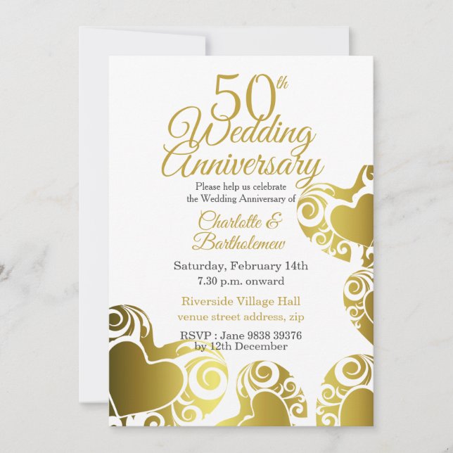 Invitación 50.º Boda Aniversario del Corazón de Oro (Anverso)