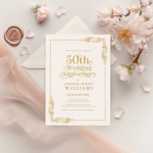 Invitación 50.º Boda Aniversario del Marco Floral de Oro