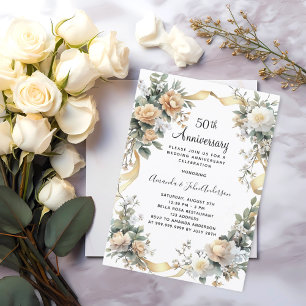 Invitación 50.º boda aniversario floral amarillo oro
