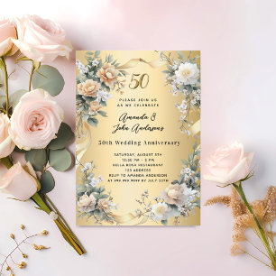 Invitación 50.º boda aniversario oro amarillo floral