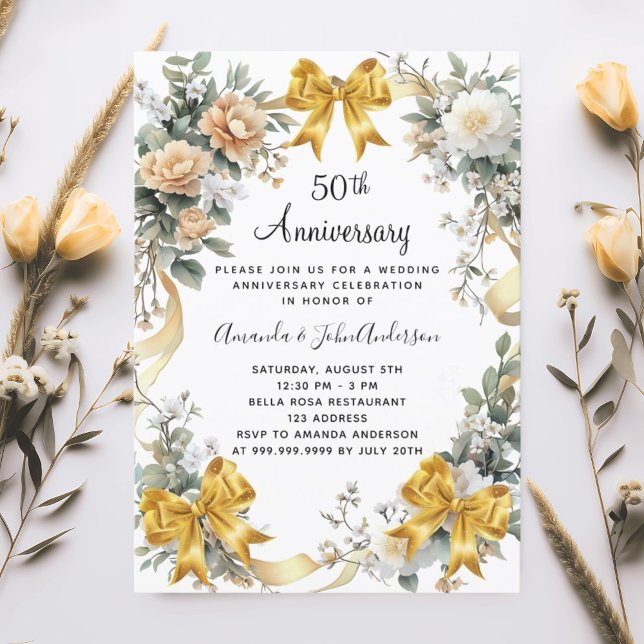 Invitación 50.º boda aniversario oro arde flores amarillas (Subido por el creador)