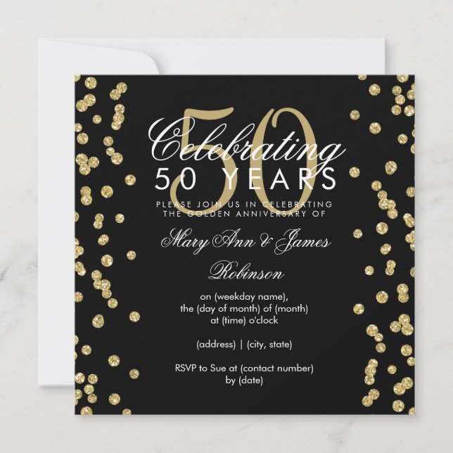 Invitación 50.º Boda Aniversario Purpurina de Oro Confetti (Anverso)