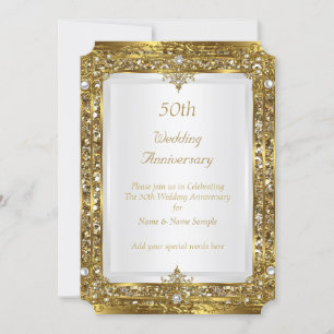Invitación 50.º Boda Aniversario Purpurina de Oro Perla Blanc
