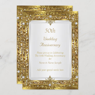 Invitación 50.º Boda Aniversario Purpurina de Oro Perla Blanc