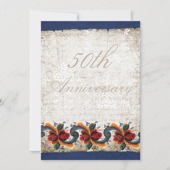 Invitación 50.º Boda Aniversario Rosemaling Personalizado (Anverso)