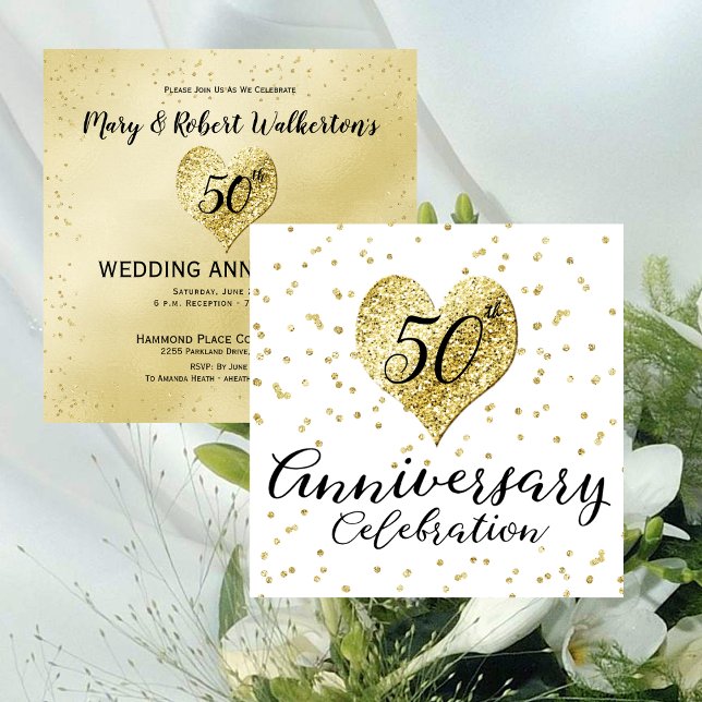 Invitación 50.º Boda del Confeti de Oro (50th Anniversary Gold Confetti Wedding Invitation)