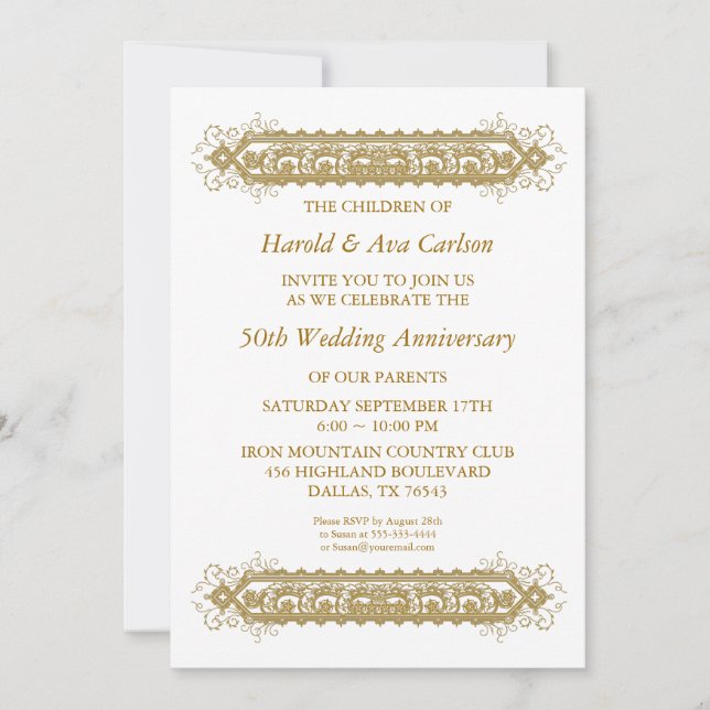 Invitación 50.º Boda Fiesta de Oro Scroll (Anverso)