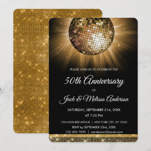Invitación 50.º Boda Fiesta Gold Disco Ball
