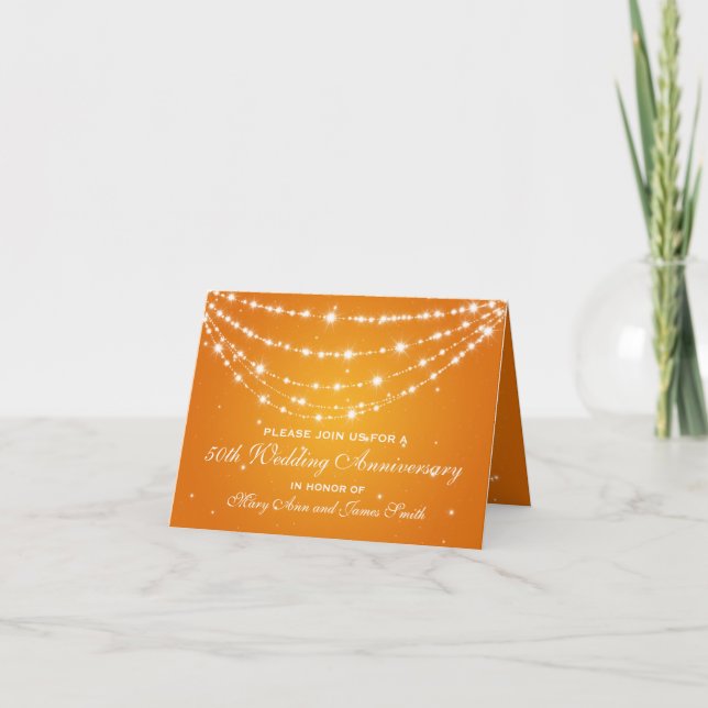 Invitación 50.º Boda Naranja de cadenas de esparkling (Anverso)