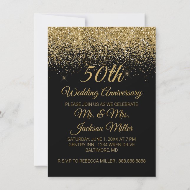 Invitación 50.º Boda Purpurina de oro (Anverso)