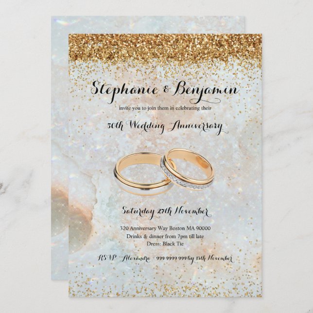 Invitación 50.º Boda Purpurina de oro Celestial (Anverso / Reverso)