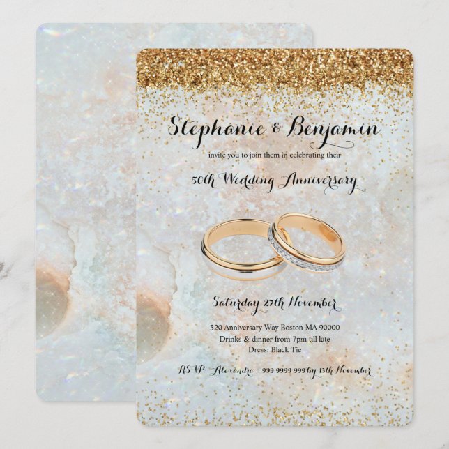 Invitación 50.º Boda Purpurina de oro Celestial (Anverso / Reverso)