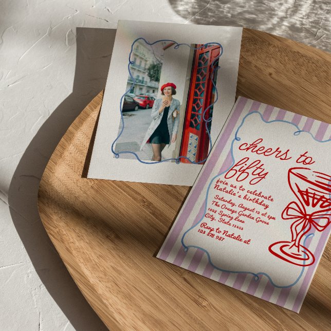 Invitación 50.º Champagne colorido dibujado (Subido por el creador)