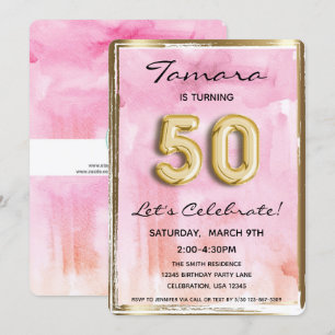 Invitación 50.º Chica Cumpleaños Rosa y Oro