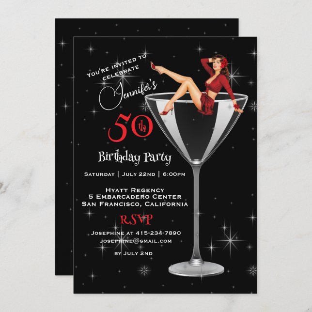 Invitación 50.º Chica De La Fiesta De Cumpleaños En Cristal M (Anverso / Reverso)