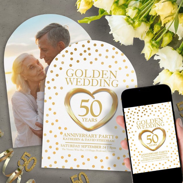 Invitación 50.º corazón del boda de oro (Subido por el creador)