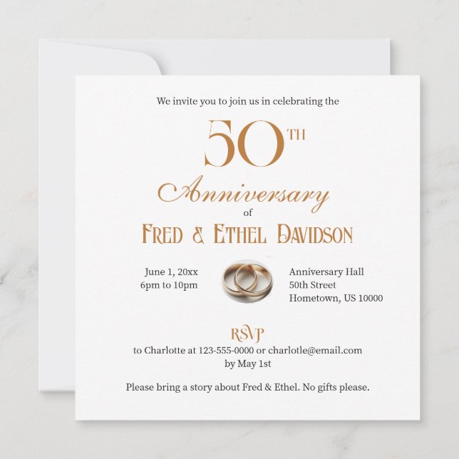 INVITACIÓN 50.º CUERPO ANIVERSARIO BODA SOFISTICADO (Reverso)