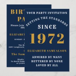 Invitación 50.º cumpleaños 1972 Añadir tu nombre Blue Gold