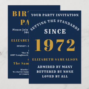 Invitación 50.º cumpleaños 1972 Añadir tu nombre Blue Gold