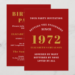 Invitación 50.º cumpleaños 1972 Red Gold Standards