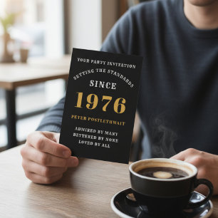 Invitación 50.º Cumpleaños 1975 Oro Negro Personalizado Para 