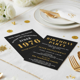 Invitación 50.º cumpleaños 1976 Oro negro personalizado para 