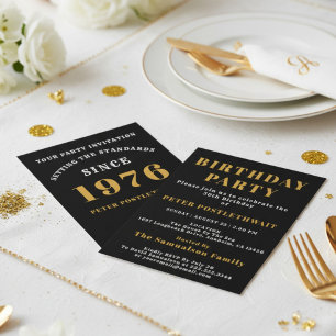 Invitación 50.º cumpleaños 1976 Oro negro personalizado para 