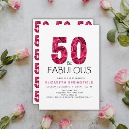 Invitación 50.º cumpleaños 50 y fabulosa floral rosa
