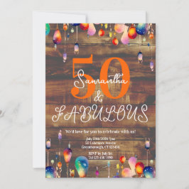Invitación 50.º cumpleaños 50 y fabulosas luces rusticas