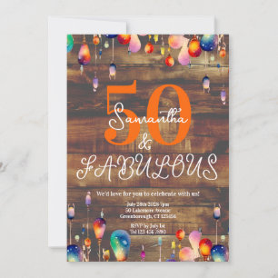 Invitación 50.º cumpleaños 50 y fabulosas luces rusticas