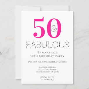 Invitación 50.º cumpleaños 50 y fabuloso Fiesta rosado calien