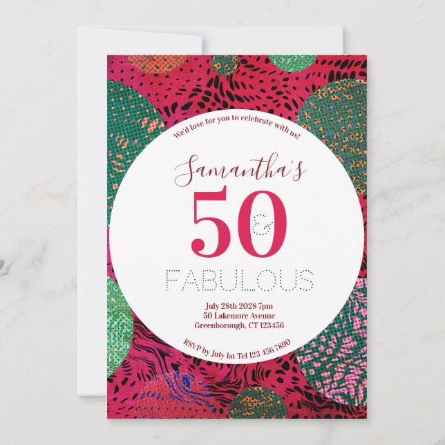 Invitación 50.º cumpleaños 50 y fabuloso Fiesta único (Reverso)