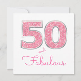 Invitación 50.º Cumpleaños 50 Y Fabuloso Purpurina Girly Pink