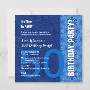 Invitación 50.º cumpleaños Azul real moderno V10