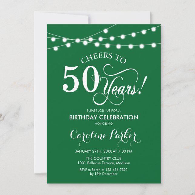 Invitación 50.º cumpleaños - Blanco verde (Anverso)