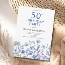 50.º cumpleaños Blue Floral Botanical
