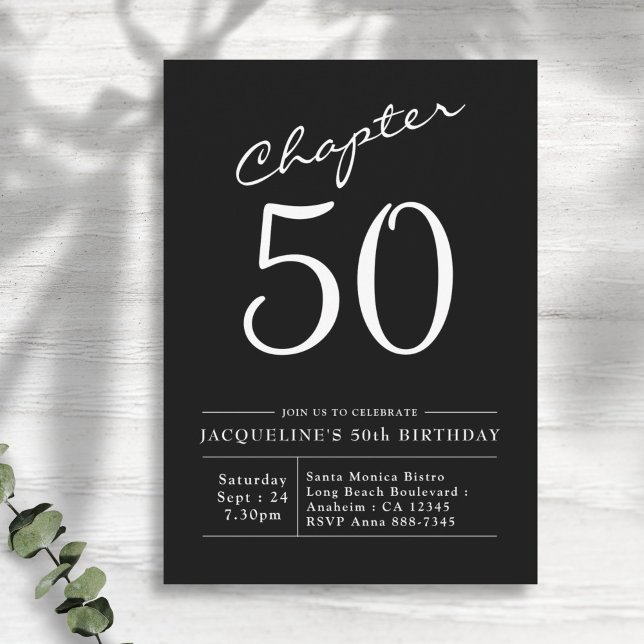 Invitación 50.º cumpleaños Capítulo blanco negro 50 (Subido por el creador)