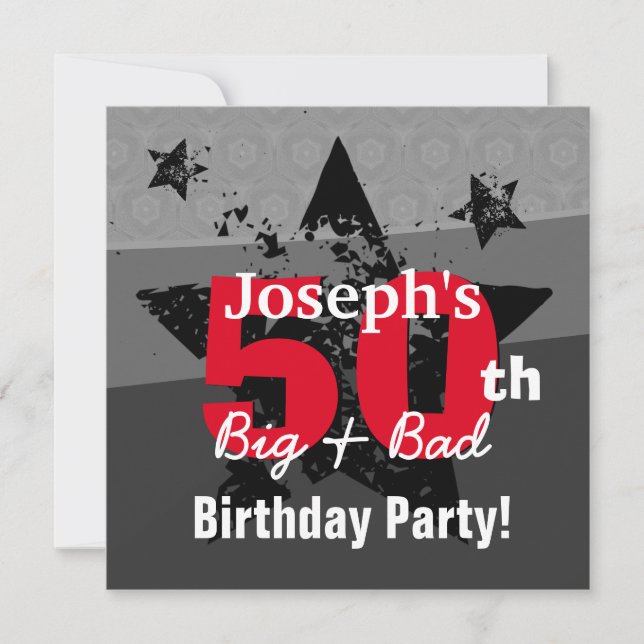 Invitación 50.º cumpleaños Carbón y Grunge Rojo C50A (Anverso)