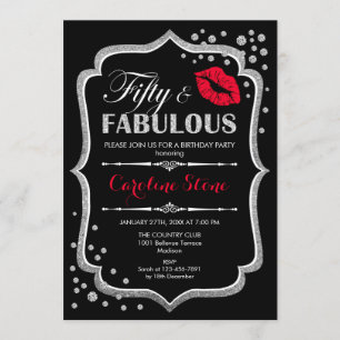 Invitación 50.º cumpleaños - Cincuenta fabulosa Plata Roja Ne