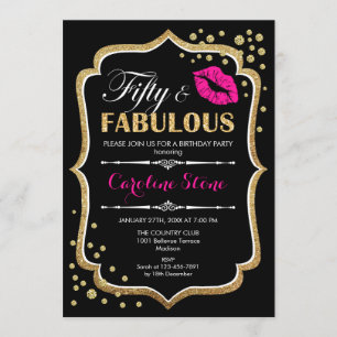 Invitación 50.º cumpleaños - Cincuenta fabulosos rosados negr