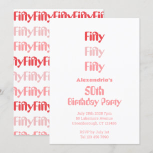 Invitación 50.º cumpleaños Cincuenta Fiestas modernos Rojo ro