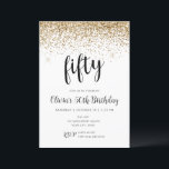 Invitación 50.º Cumpleaños Cincuenta Purpurinas de Oro Confet<br><div class="desc">Esta moderna invitación a la fiesta de cumpleaños de purpurina confetti incluye un falso y brillante patrón de purpurina y un elegante encabezado de tipografía de escritura. Agregue el texto de su personalizado mediante el formulario de plantilla. Hay opciones adicionales para texto y diseño disponibles si elige un personalizar más...</div>
