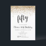 Invitación 50.º Cumpleaños Cincuenta Purpurinas de Oro Confet<br><div class="desc">Esta moderna invitación a la fiesta de cumpleaños de purpurina confetti incluye un falso y brillante patrón de purpurina y un elegante encabezado de tipografía de escritura. Agregue el texto de su personalizado mediante el formulario de plantilla. Hay opciones adicionales para texto y diseño disponibles si elige un personalizar más...</div>