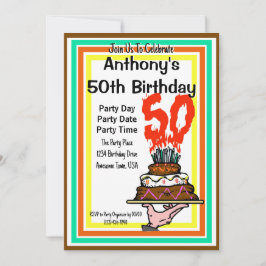 Invitación 50.º cumpleaños Colores retro de pastel de chocola