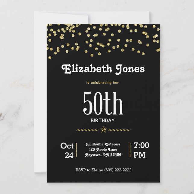 Invitación 50.º cumpleaños con oro brillante (Anverso)