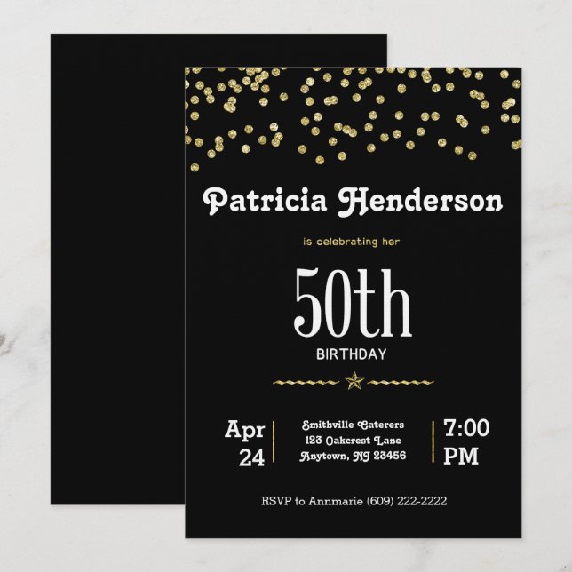 Invitación 50.º cumpleaños con oro brillante (Anverso / Reverso)