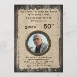 Invitación 50.º cumpleaños, cualquier edad, madera, rústico