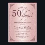 Invitación 50.º cumpleaños - Damasco de oro Rosa<br><div class="desc">50.ª Invitación de cumpleaños. Elegante diseño de rosa dorado de imitación vintage con diseño de damasco. Caracteriza el tipo de letra del guión. ¡Salud a 50 años! ¡Se puede personalizar en cualquier edad! Mándame un mensaje si necesitas más personalización.</div>