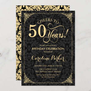Invitación 50.º cumpleaños - Damasco negro de oro