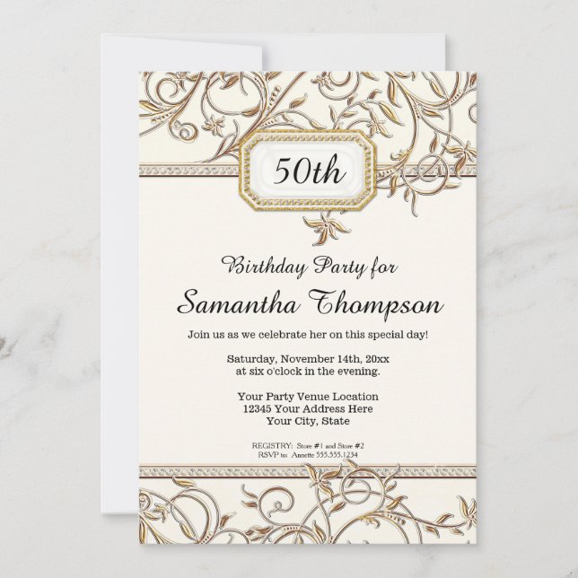 Invitación 50.º cumpleaños de Art Nouveau Gold Lavender (Anverso)